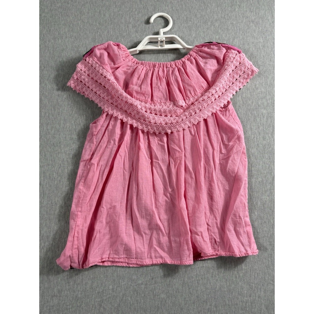 Hawaiian Shirt Top Size S Pink Floral Embroidered Off Shoulder Cotton Sleeveless - Picture 5 of 6